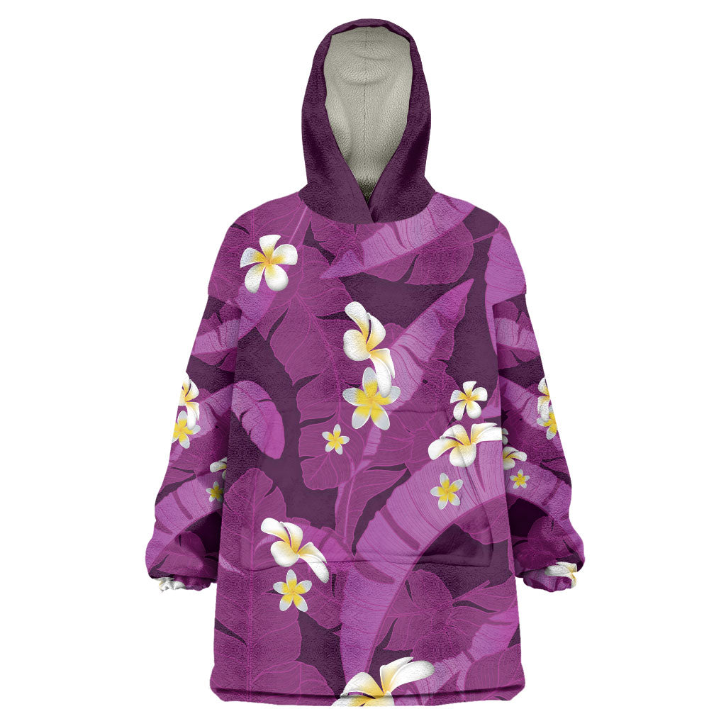 Purple Banana Leaf Hawaii Wearable Blanket Hoodie Lau Maia Plumeria Tropical Summer Vibes
