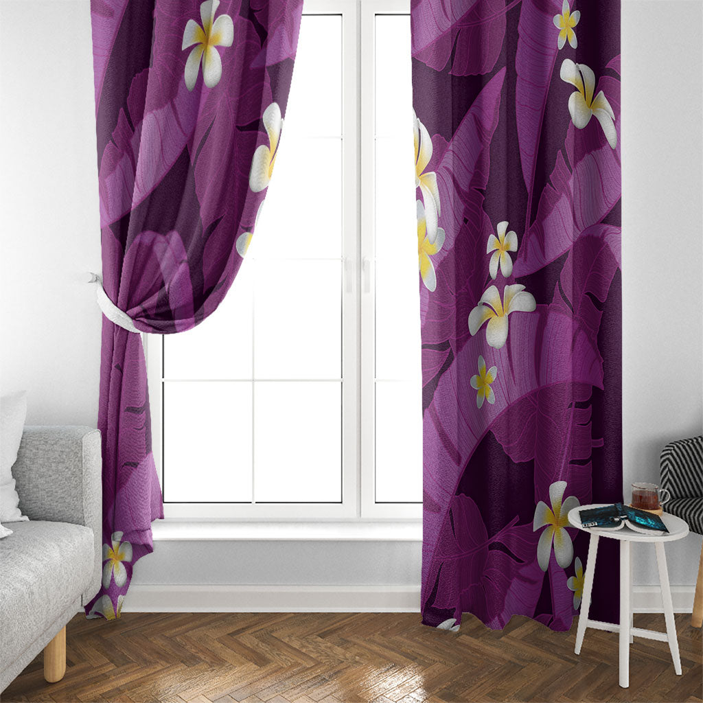 Purple Banana Leaf Hawaii Window Curtain Lau Maia Plumeria Tropical Summer Vibes