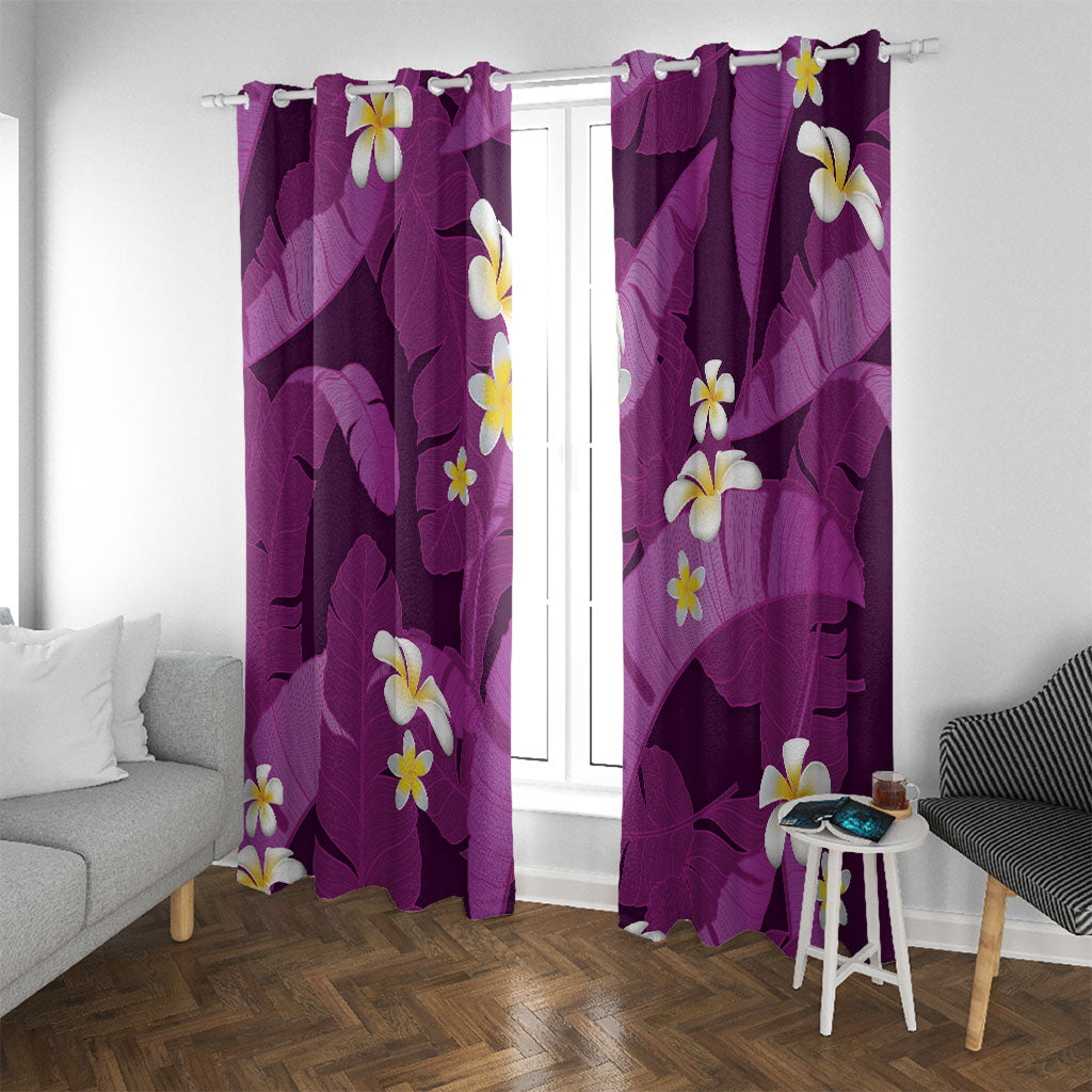 Purple Banana Leaf Hawaii Window Curtain Lau Maia Plumeria Tropical Summer Vibes