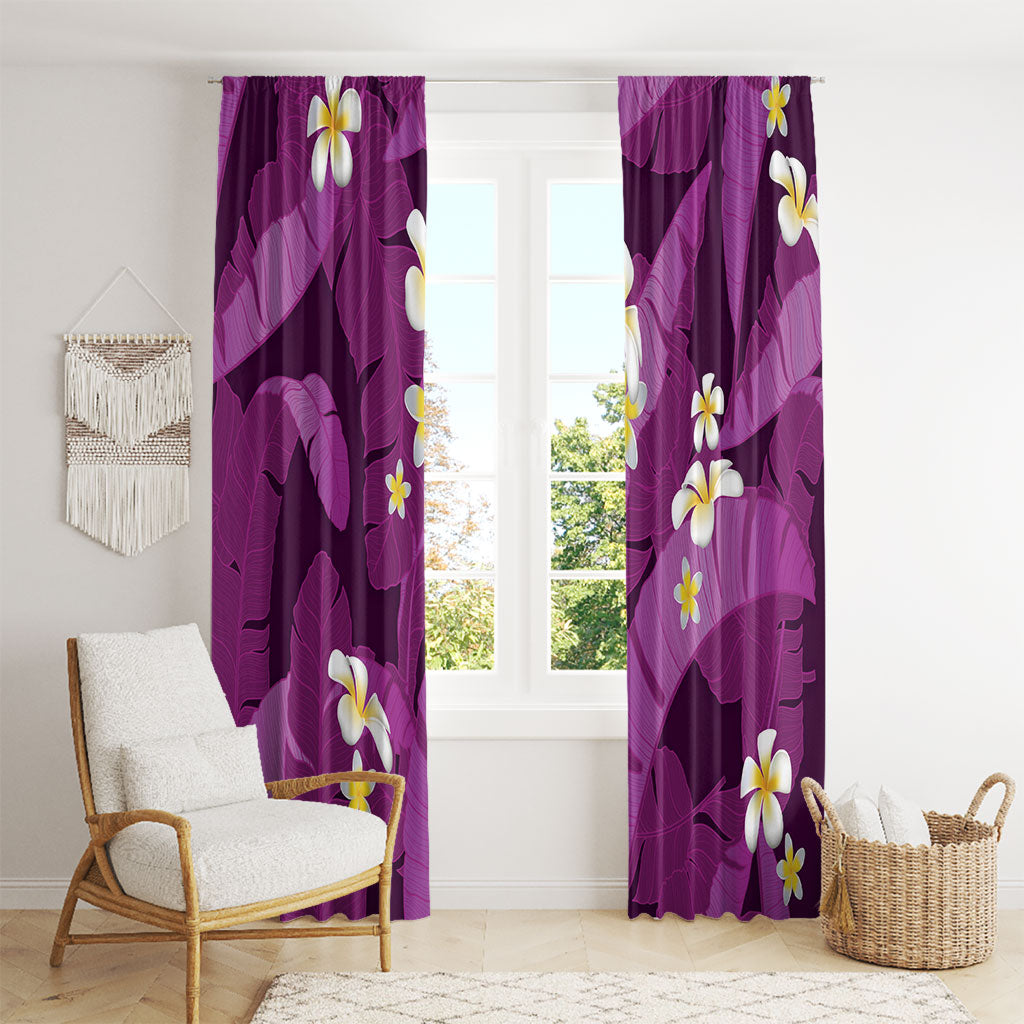 Purple Banana Leaf Hawaii Window Curtain Lau Maia Plumeria Tropical Summer Vibes