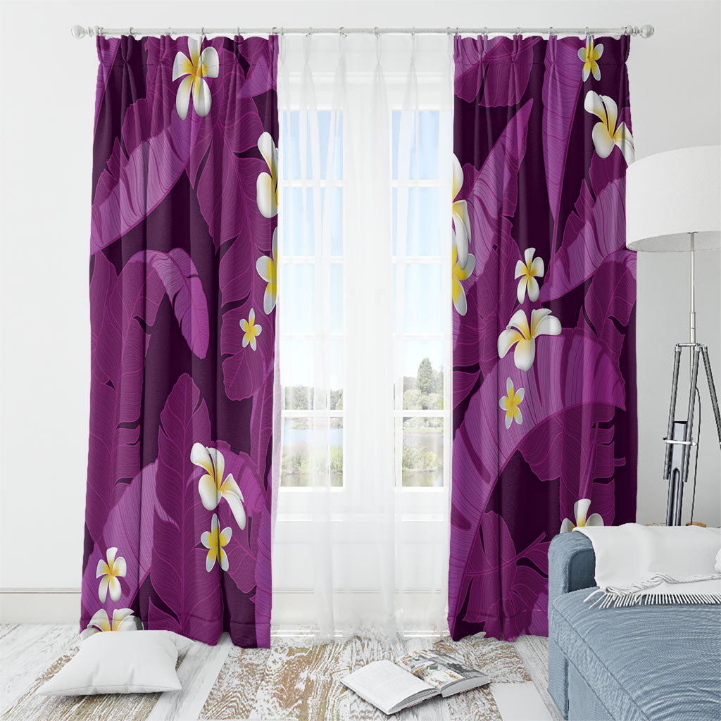 Purple Banana Leaf Hawaii Window Curtain Lau Maia Plumeria Tropical Summer Vibes