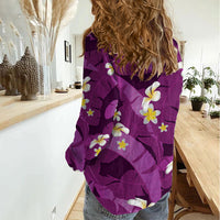 Purple Banana Leaf Hawaii Women Casual Shirt Lau Maia Plumeria Tropical Summer Vibes