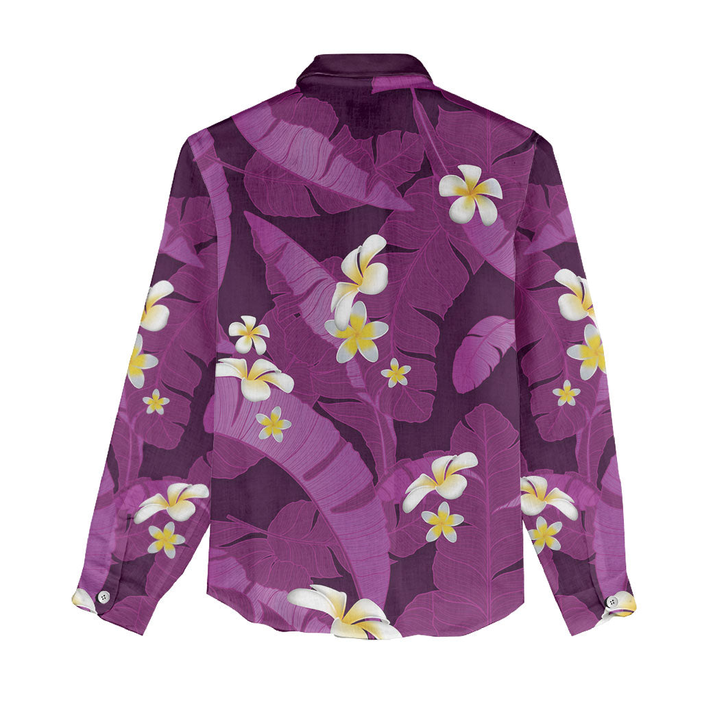 Purple Banana Leaf Hawaii Women Casual Shirt Lau Maia Plumeria Tropical Summer Vibes