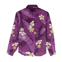Purple Banana Leaf Hawaii Women Casual Shirt Lau Maia Plumeria Tropical Summer Vibes