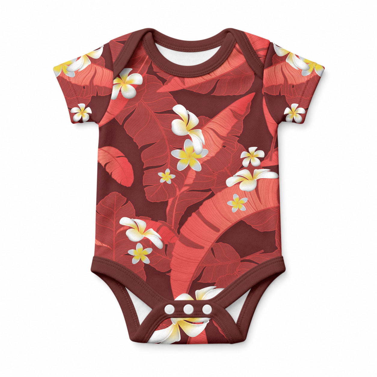 Red Banana Leaf Hawaii Baby Onesie Lau Maia Plumeria Tropical Summer Vibes