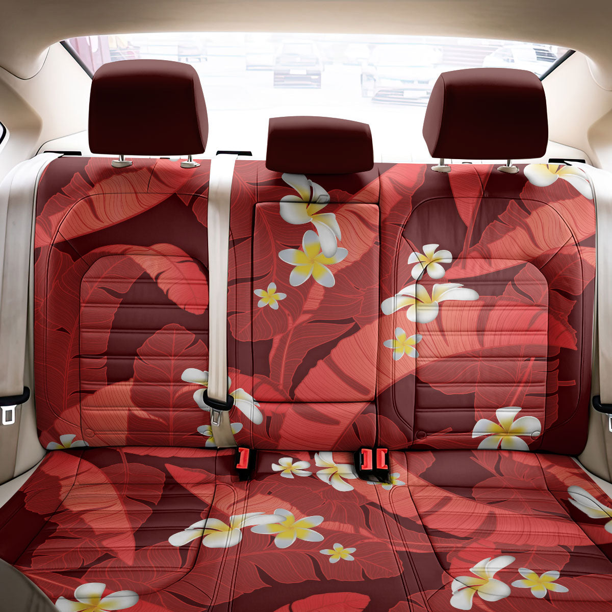 Red Banana Leaf Hawaii Back Car Seat Cover Lau Maia Plumeria Tropical Summer Vibes