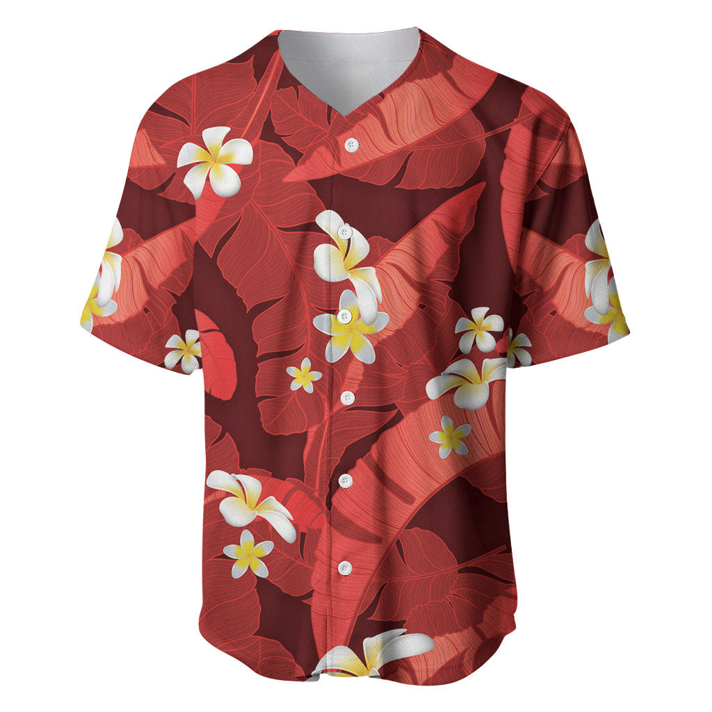 Red Banana Leaf Hawaii Baseball Jersey Lau Maia Plumeria Tropical Summer Vibes