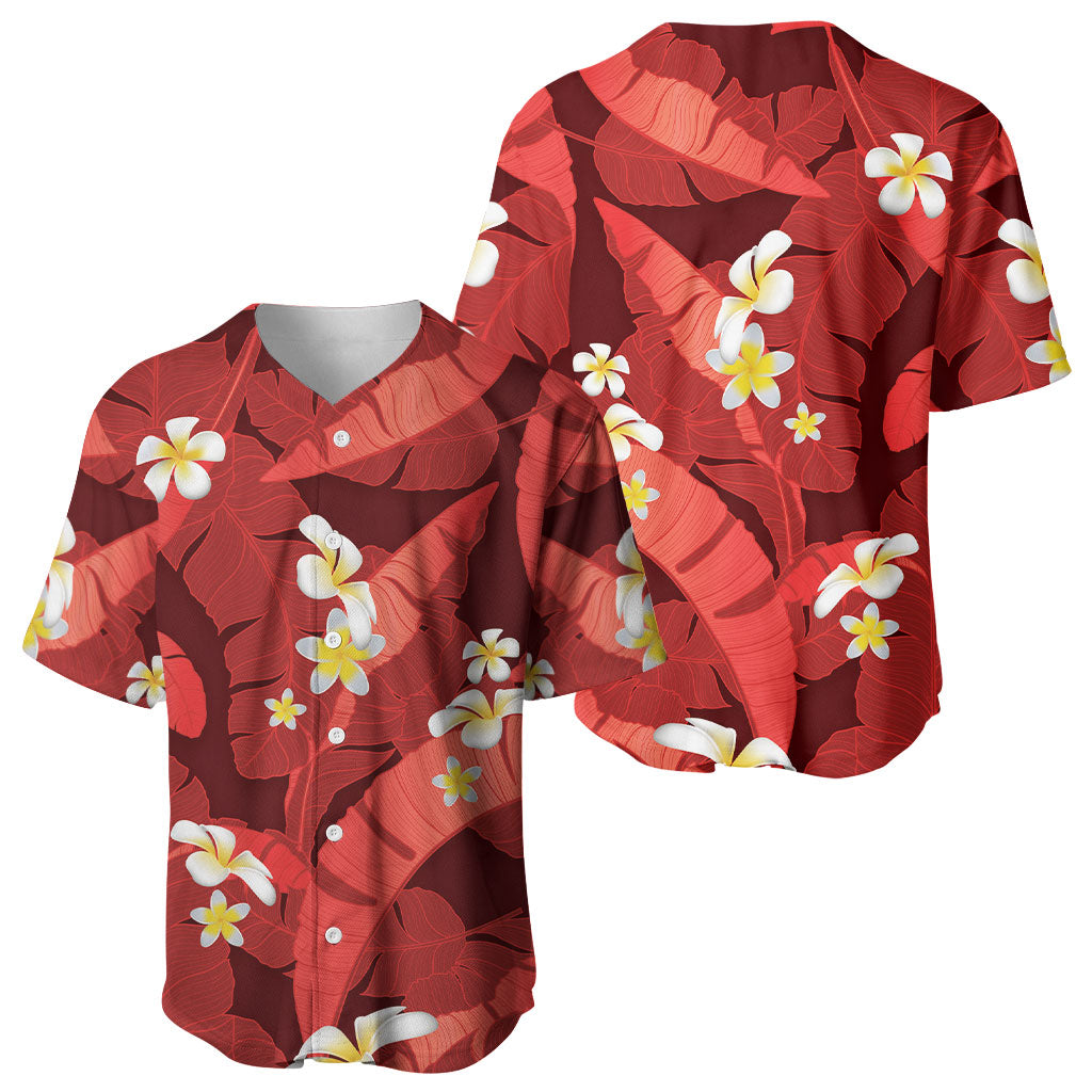Red Banana Leaf Hawaii Baseball Jersey Lau Maia Plumeria Tropical Summer Vibes