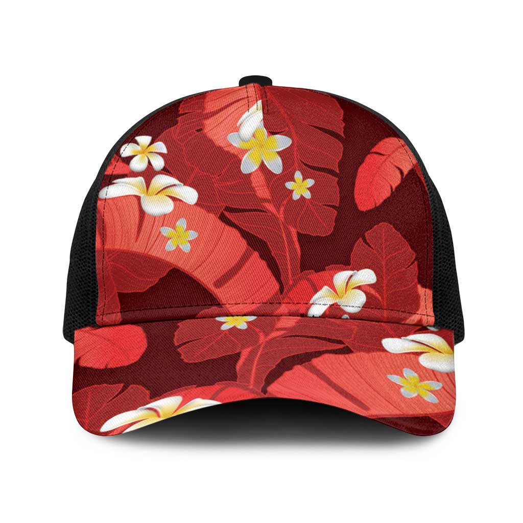 Red Banana Leaf Hawaii Baseball Net Cap Lau Maia Plumeria Tropical Summer Vibes