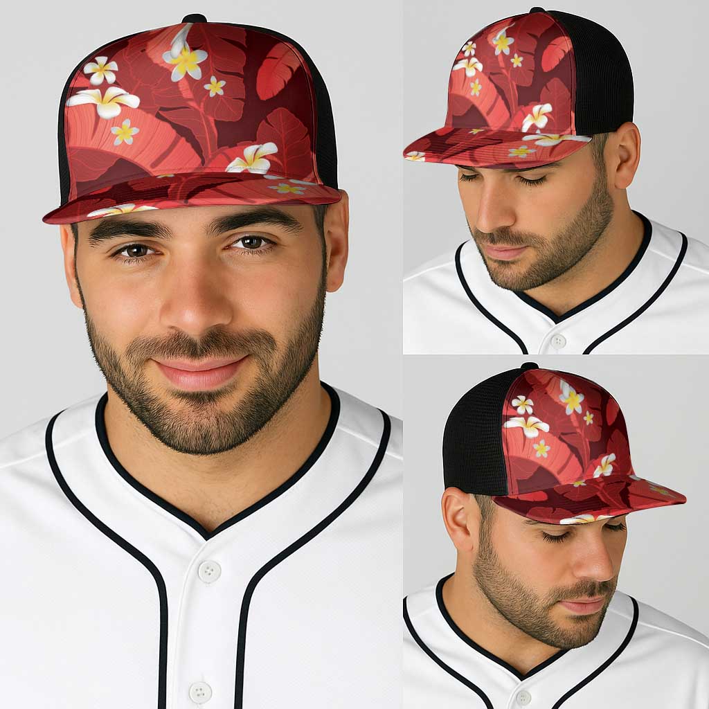 Red Banana Leaf Hawaii Baseball Net Cap Lau Maia Plumeria Tropical Summer Vibes