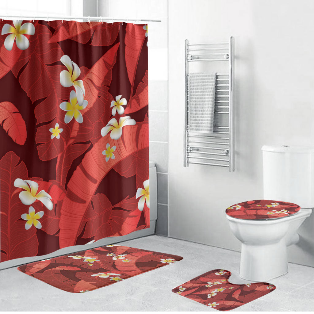 Red Banana Leaf Hawaii Bathroom Set Lau Maia Plumeria Tropical Summer Vibes