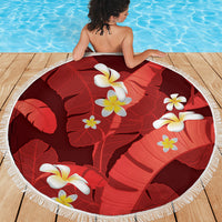 Red Banana Leaf Hawaii Beach Blanket Lau Maia Plumeria Tropical Summer Vibes