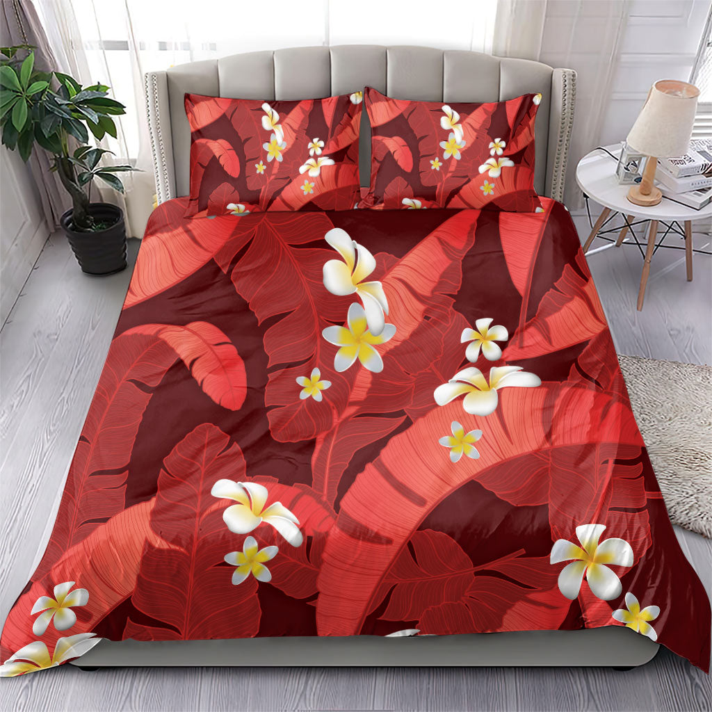 Red Banana Leaf Hawaii Bedding Set Lau Maia Plumeria Tropical Summer Vibes