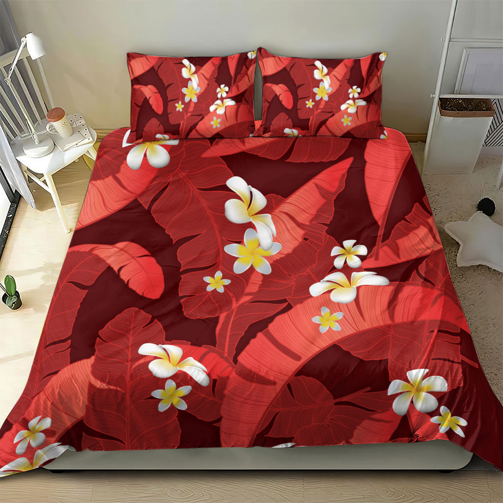 Red Banana Leaf Hawaii Bedding Set Lau Maia Plumeria Tropical Summer Vibes