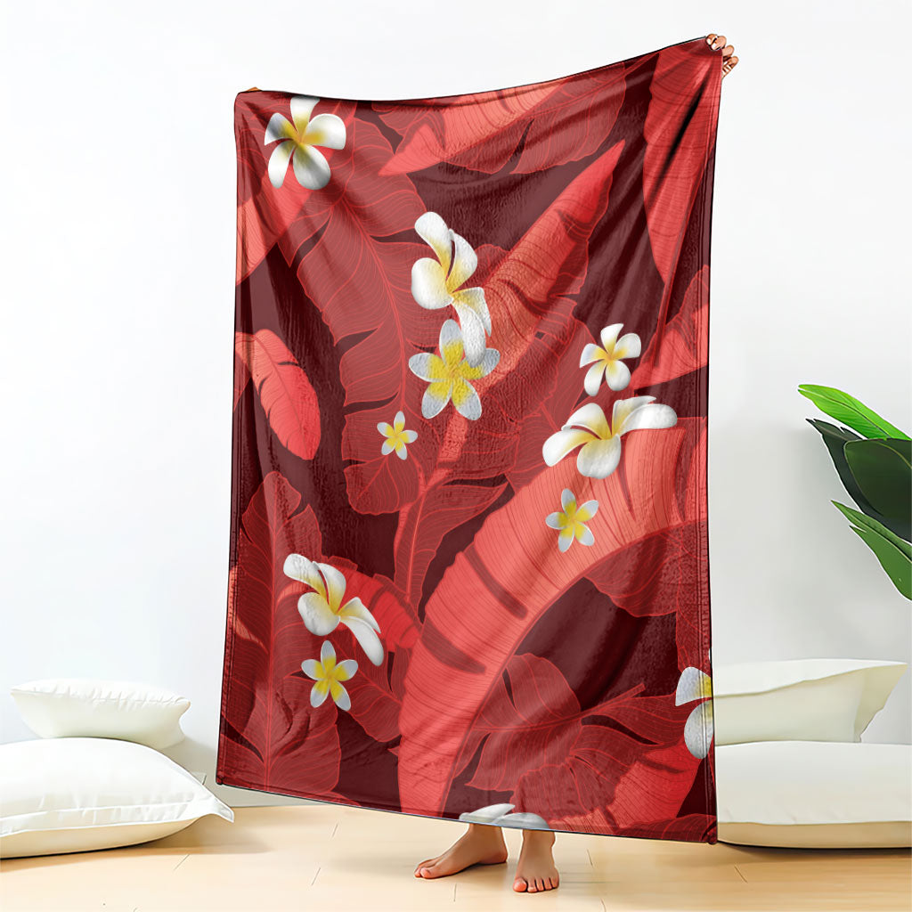 Red Banana Leaf Hawaii Blanket Lau Maia Plumeria Tropical Summer Vibes