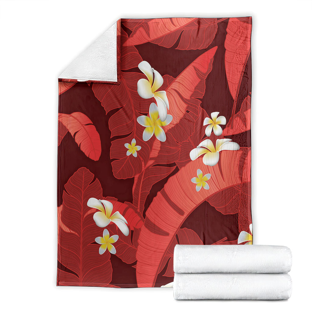 Red Banana Leaf Hawaii Blanket Lau Maia Plumeria Tropical Summer Vibes
