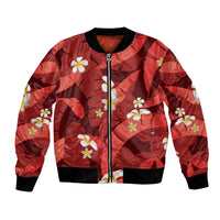 Red Banana Leaf Hawaii Bomber Jacket Lau Maia Plumeria Tropical Summer Vibes