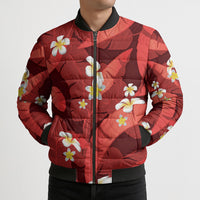 Red Banana Leaf Hawaii Bomber Puffer Jacket Lau Maia Plumeria Tropical Summer Vibes