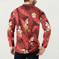 Red Banana Leaf Hawaii Button Sweatshirt Lau Maia Plumeria Tropical Summer Vibes