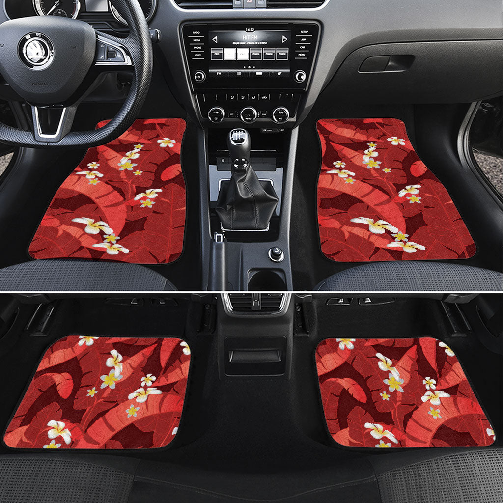 Red Banana Leaf Hawaii Car Mats Lau Maia Plumeria Tropical Summer Vibes LT14 Set 4pcs Red - Polynesian Pride