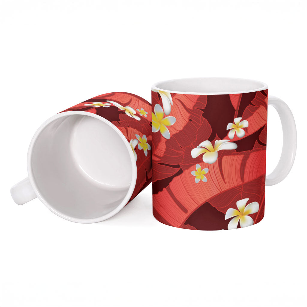 Red Banana Leaf Hawaii Ceramic Mug Lau Maia Plumeria Tropical Summer Vibes
