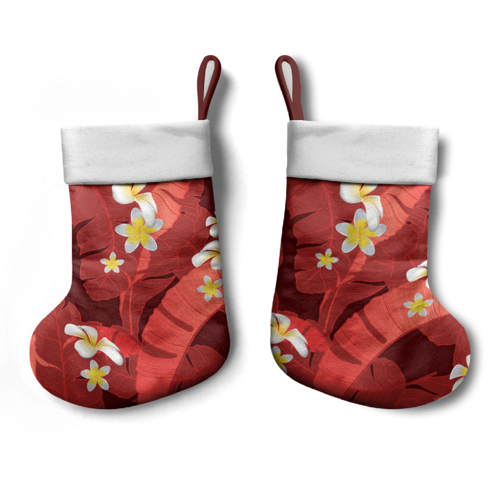 Red Banana Leaf Hawaii Christmas Stocking Lau Maia Plumeria Tropical Summer Vibes LT14 - Polynesian Pride