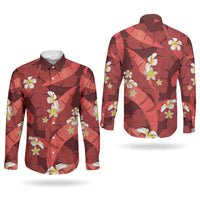 Red Banana Leaf Hawaii Couples Matching Tank Maxi Dress and Long Sleeve Button Shirt Lau Maia Plumeria Tropical Summer Vibes