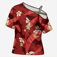 Red Banana Leaf Hawaii Cross Shoulder Shirt Lau Maia Plumeria Tropical Summer Vibes