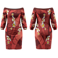 Red Banana Leaf Hawaii Family Matching Off The Shoulder Long Sleeve Dress and Hawaiian Shirt Lau Maia Plumeria Tropical Summer Vibes