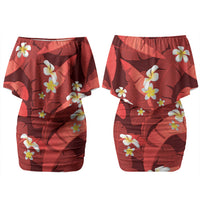 Red Banana Leaf Hawaii Family Matching Off Shoulder Short Dress and Hawaiian Shirt Lau Maia Plumeria Tropical Summer Vibes