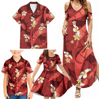 Red Banana Leaf Hawaii Family Matching Summer Maxi Dress and Hawaiian Shirt Lau Maia Plumeria Tropical Summer Vibes