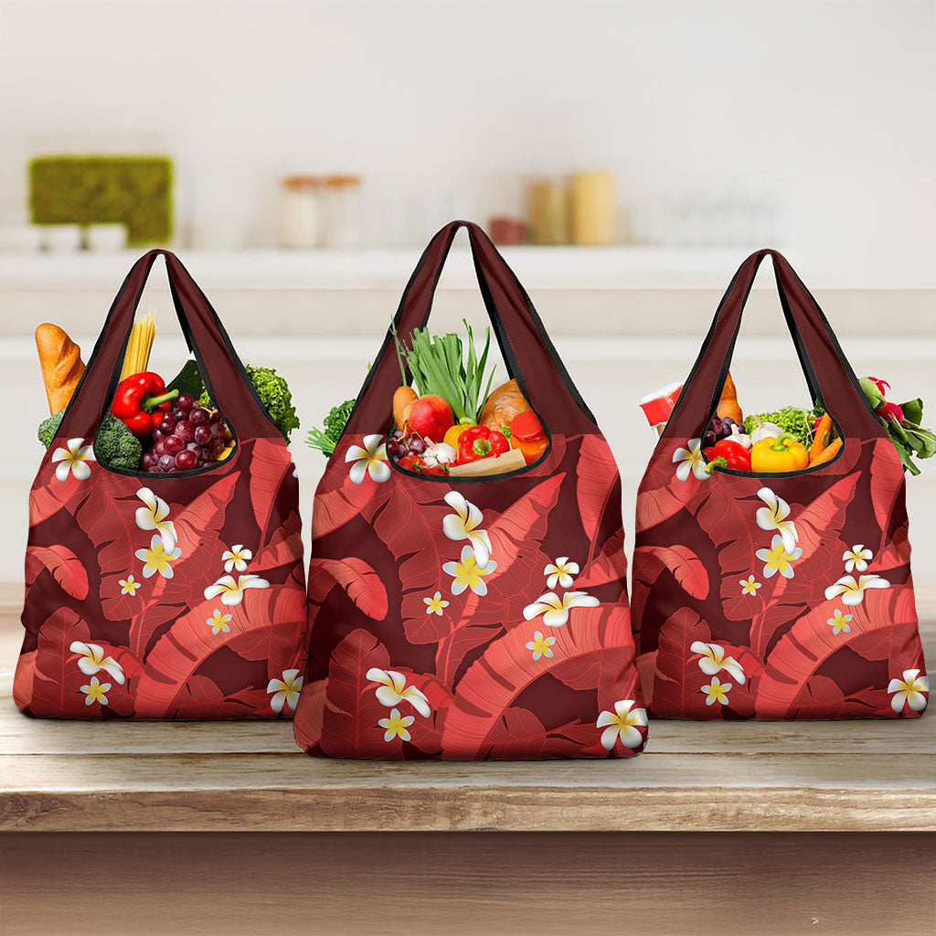 Red Banana Leaf Hawaii Grocery Bag Lau Maia Plumeria Tropical Summer Vibes