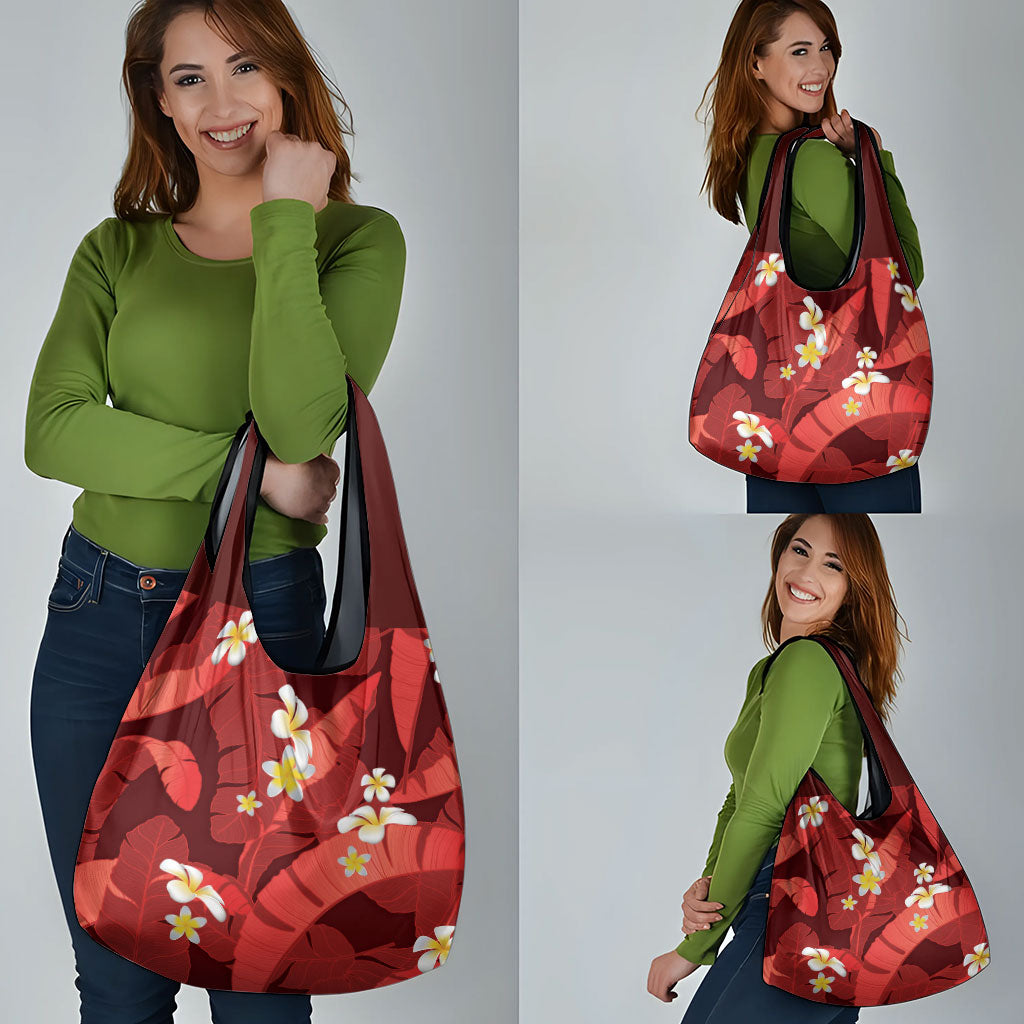 Red Banana Leaf Hawaii Grocery Bag Lau Maia Plumeria Tropical Summer Vibes