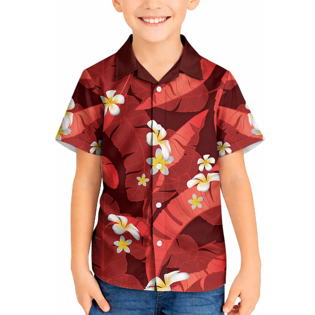 Red Banana Leaf Hawaii Kid Hawaiian Shirt Lau Maia Plumeria Tropical Summer Vibes