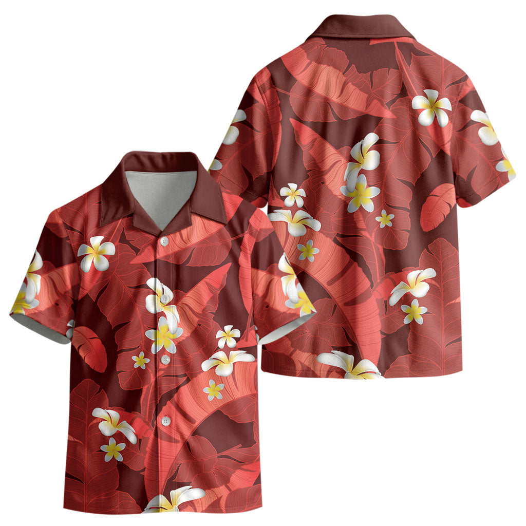 Red Banana Leaf Hawaii Kid Hawaiian Shirt Lau Maia Plumeria Tropical Summer Vibes