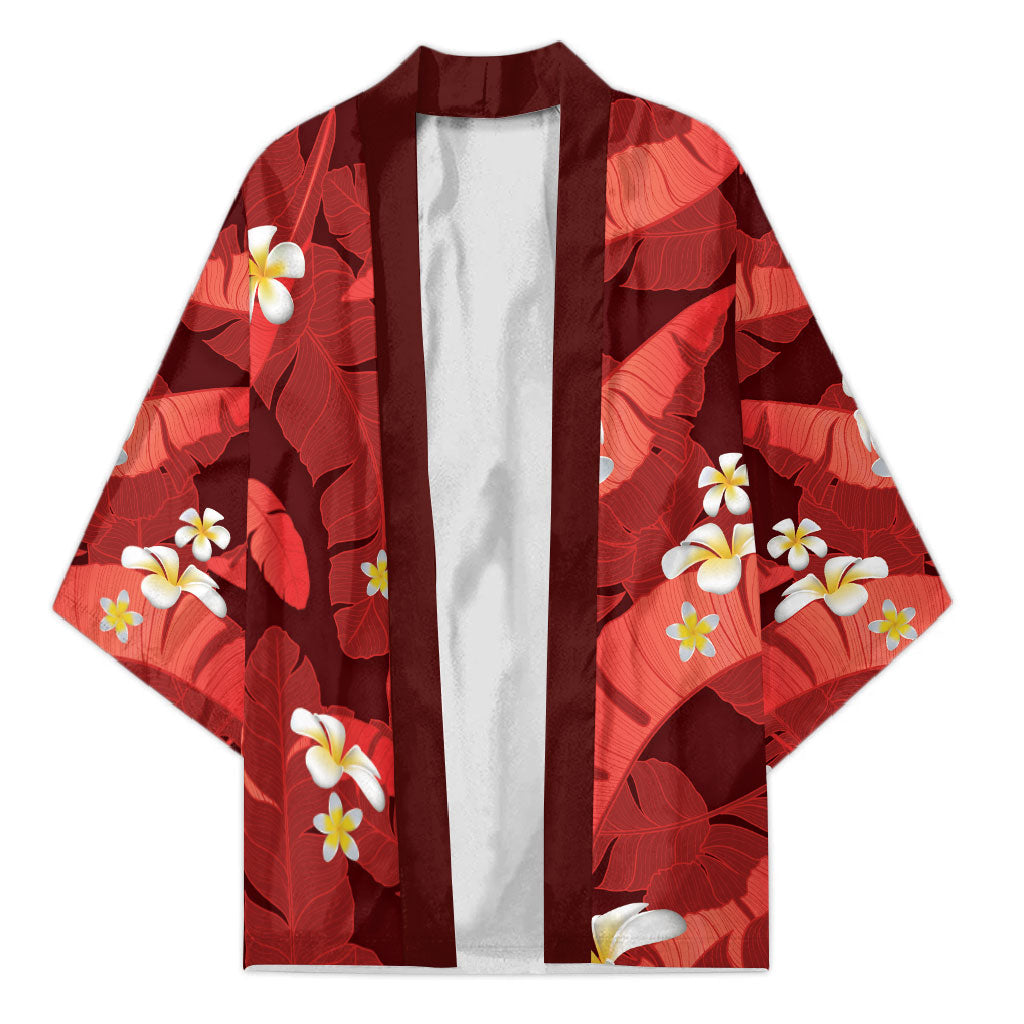 Red Banana Leaf Hawaii Kimono Lau Maia Plumeria Tropical Summer Vibes