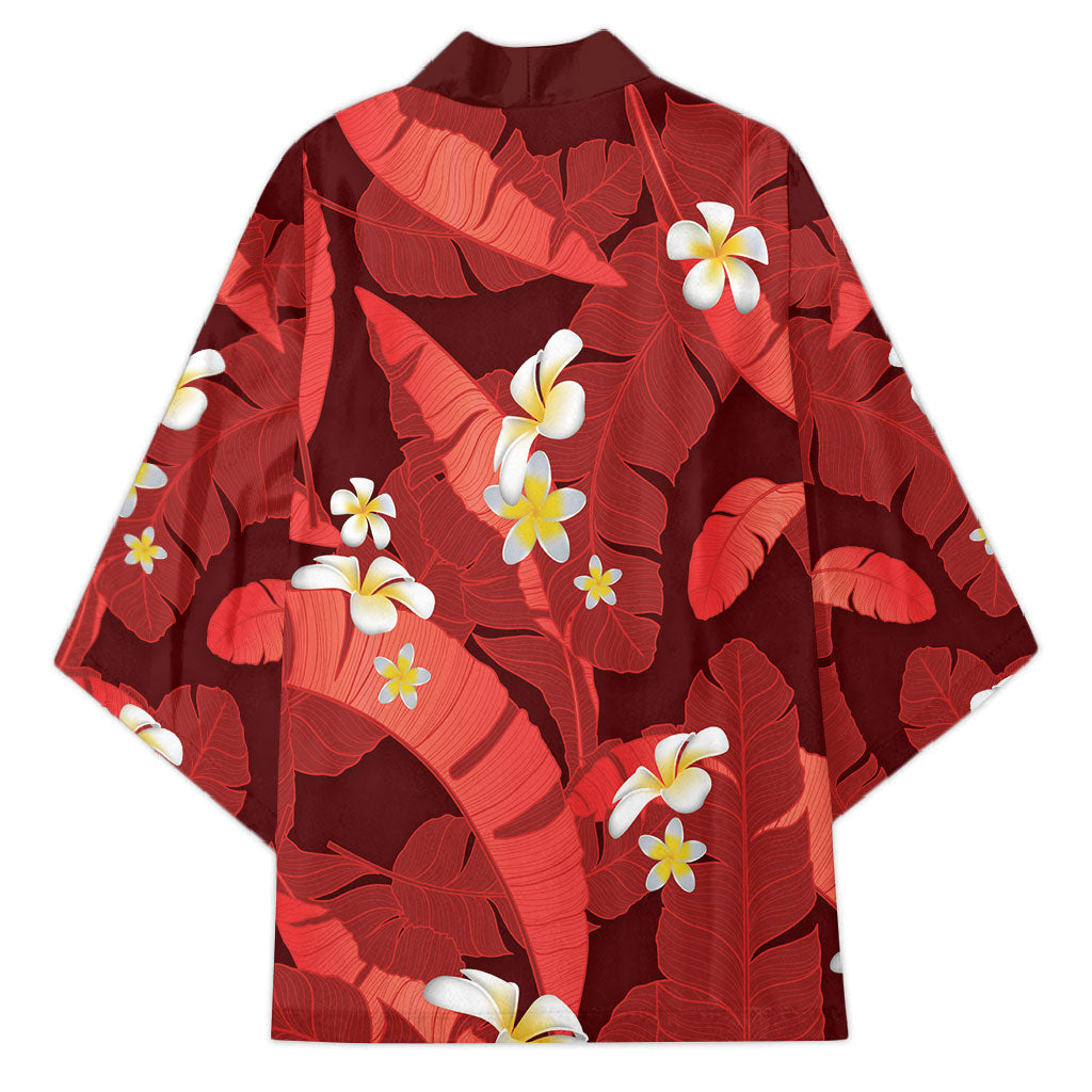 Red Banana Leaf Hawaii Kimono Lau Maia Plumeria Tropical Summer Vibes