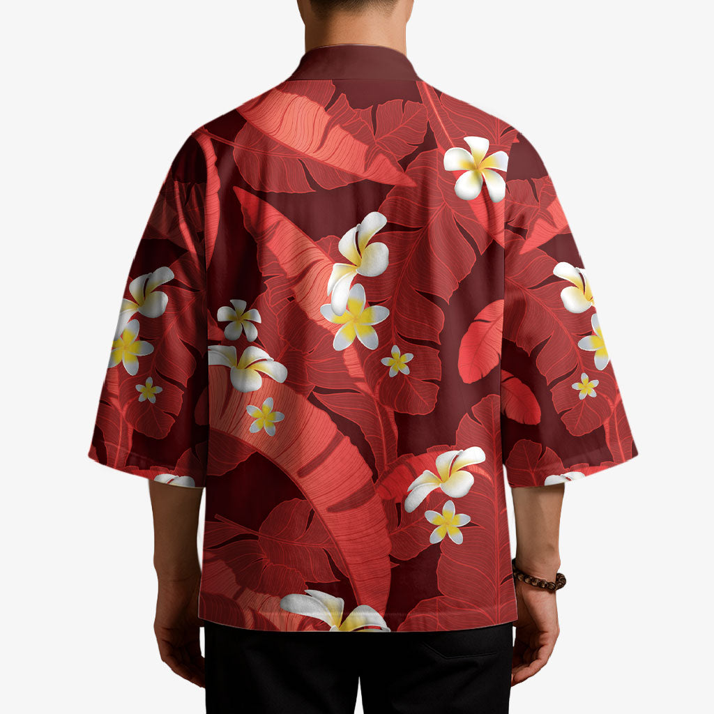 Red Banana Leaf Hawaii Kimono Lau Maia Plumeria Tropical Summer Vibes