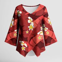 Red Banana Leaf Hawaii Kimono Sleeve Blouse Lau Maia Plumeria Tropical Summer Vibes