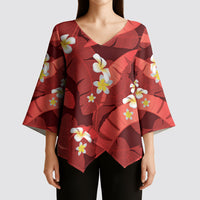 Red Banana Leaf Hawaii Kimono Sleeve Blouse Lau Maia Plumeria Tropical Summer Vibes