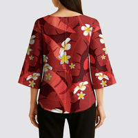 Red Banana Leaf Hawaii Kimono Sleeve Blouse Lau Maia Plumeria Tropical Summer Vibes