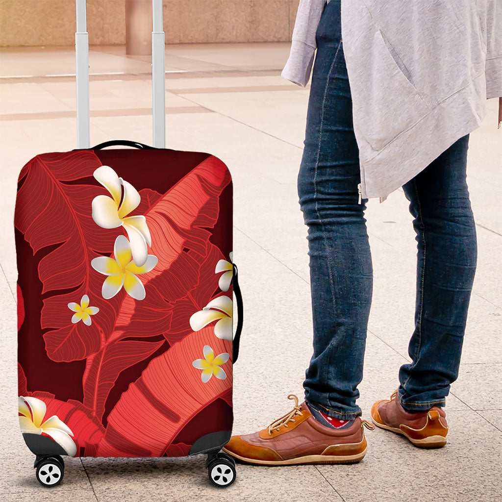 Red Banana Leaf Hawaii Luggage Cover Lau Maia Plumeria Tropical Summer Vibes