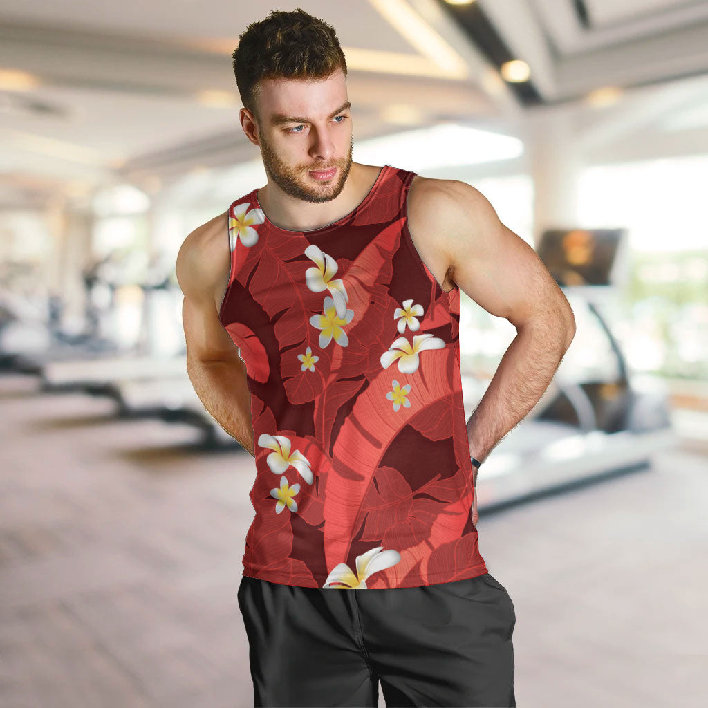Red Banana Leaf Hawaii Men Tank Top Lau Maia Plumeria Tropical Summer Vibes