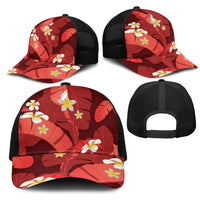Red Banana Leaf Hawaii Mesh Trucker Cap Lau Maia Plumeria Tropical Summer Vibes