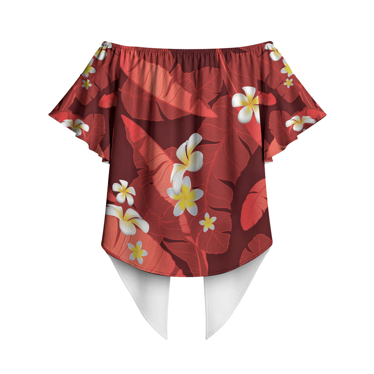 Red Banana Leaf Hawaii Off Shoulder Wrap Waist Top Lau Maia Plumeria Tropical Summer Vibes LT14 - Polynesian Pride