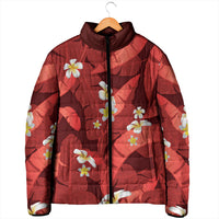 Red Banana Leaf Hawaii Padded Jacket Lau Maia Plumeria Tropical Summer Vibes