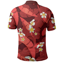 Red Banana Leaf Hawaii Polo Shirt Lau Maia Plumeria Tropical Summer Vibes