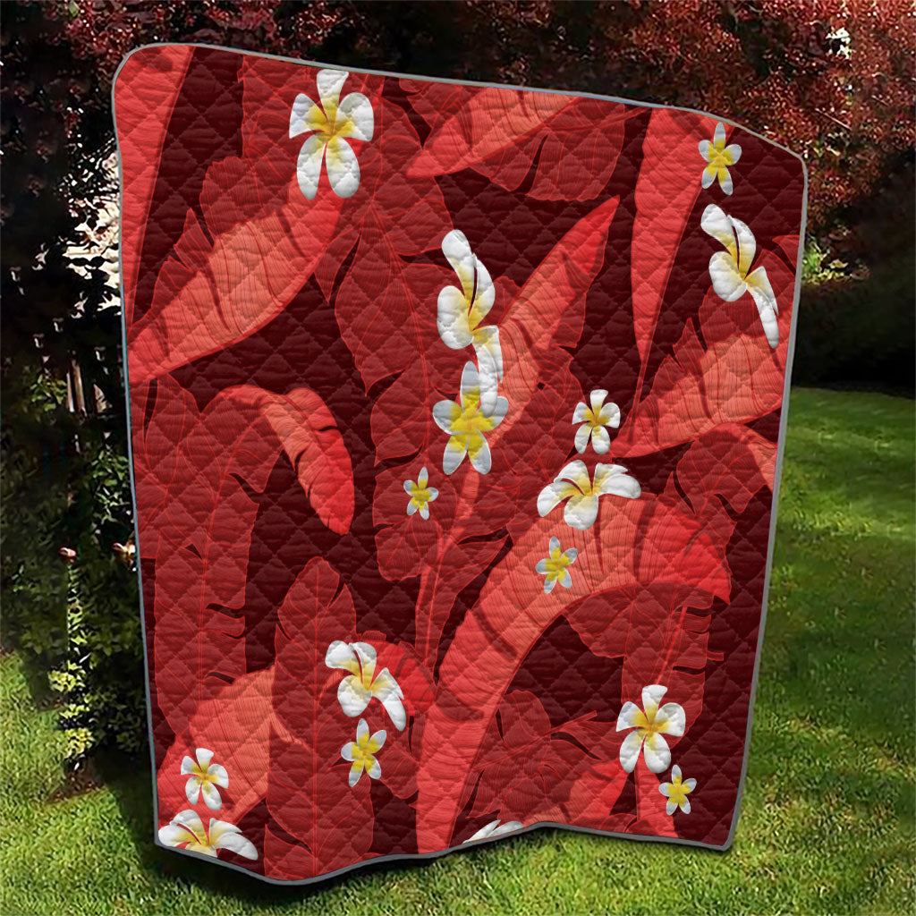 Red Banana Leaf Hawaii Quilt Lau Maia Plumeria Tropical Summer Vibes