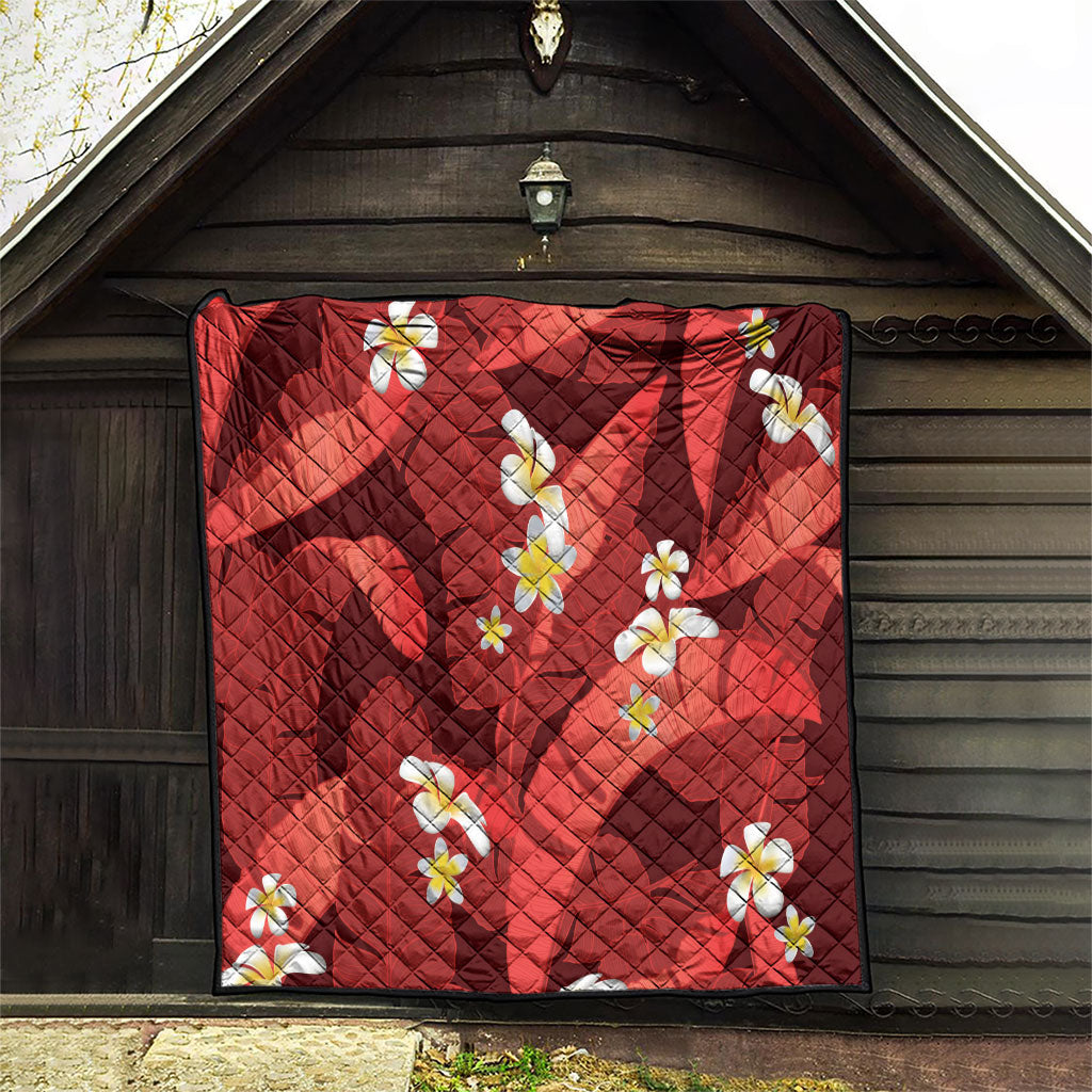 Red Banana Leaf Hawaii Quilt Lau Maia Plumeria Tropical Summer Vibes