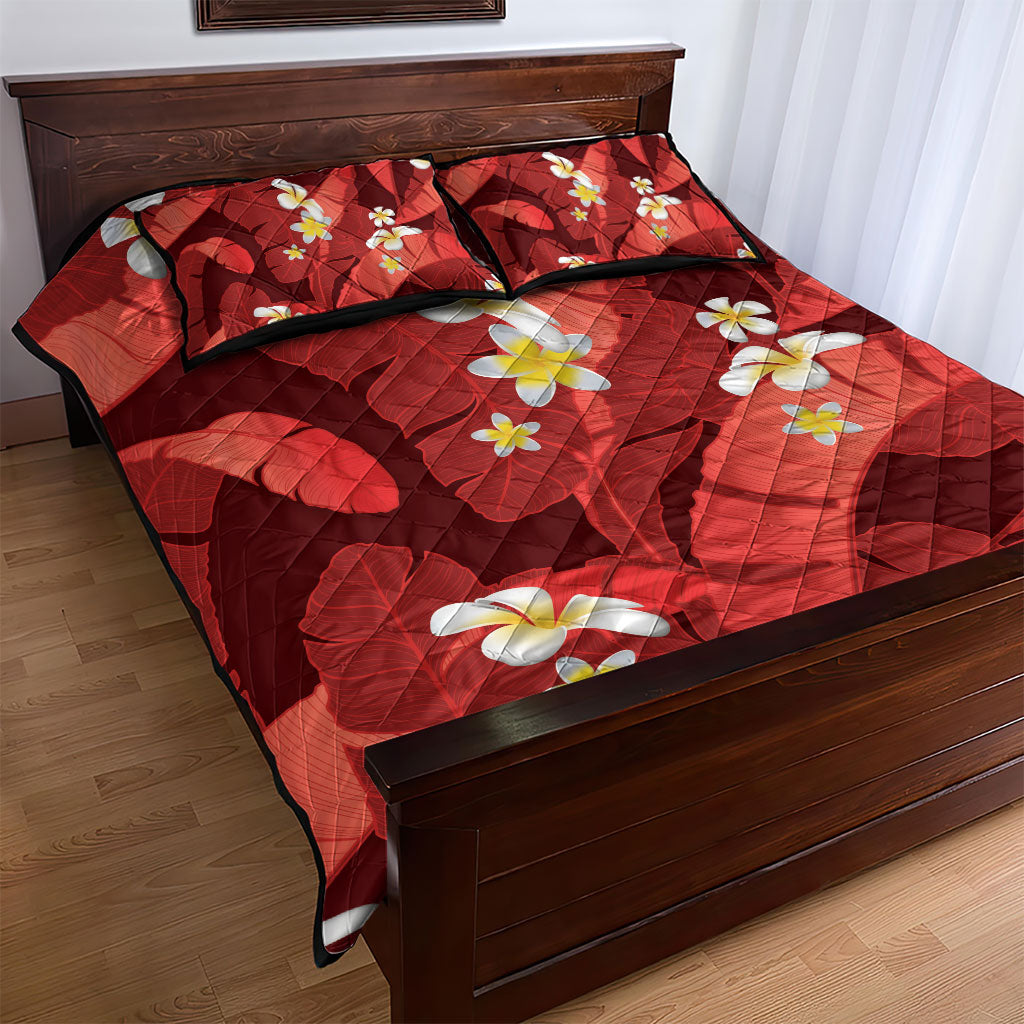 Red Banana Leaf Hawaii Quilt Bed Set Lau Maia Plumeria Tropical Summer Vibes